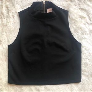 Black High Neck Cropped Zipper Top